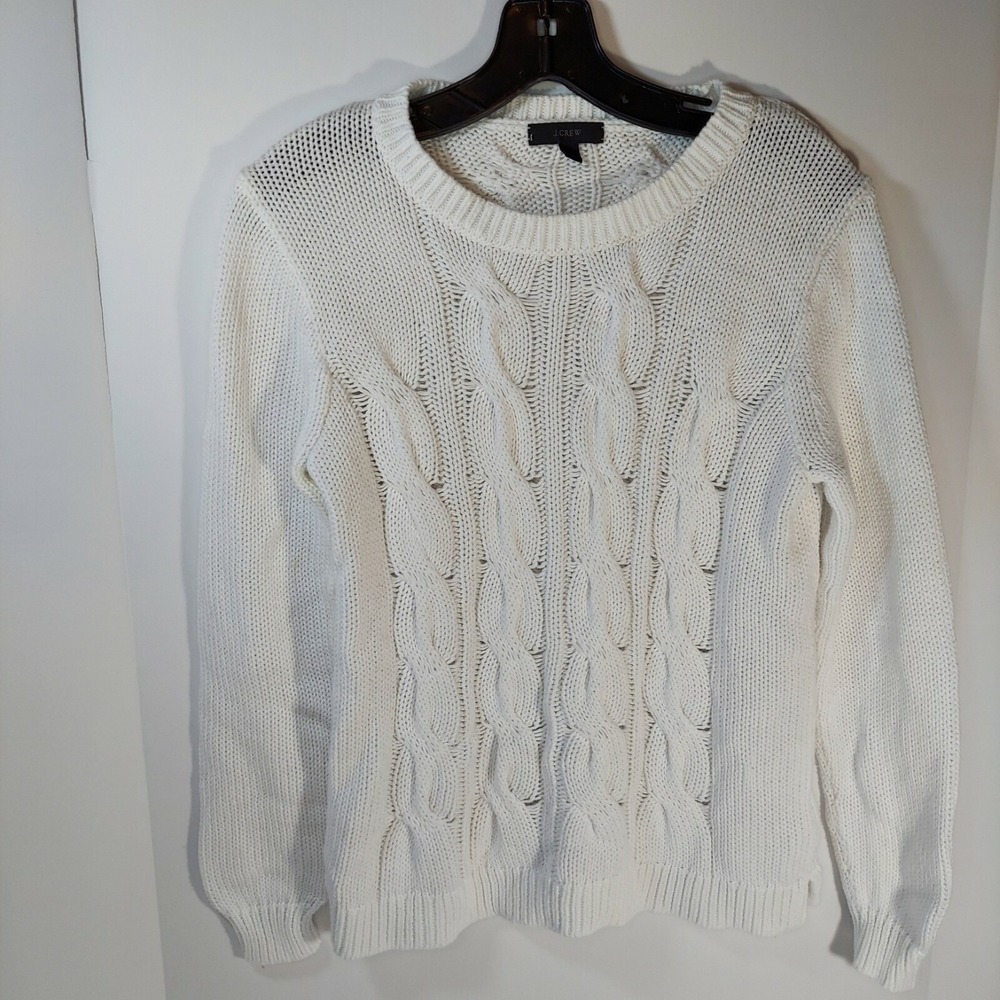 J.Crew Chunky Cable Knit Fishermen Sweater, 100% Cotton, White Size Small